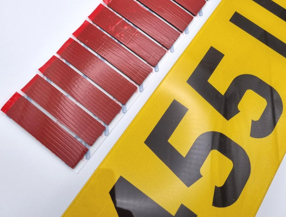 Number plate sticky pads with double sided adhesive