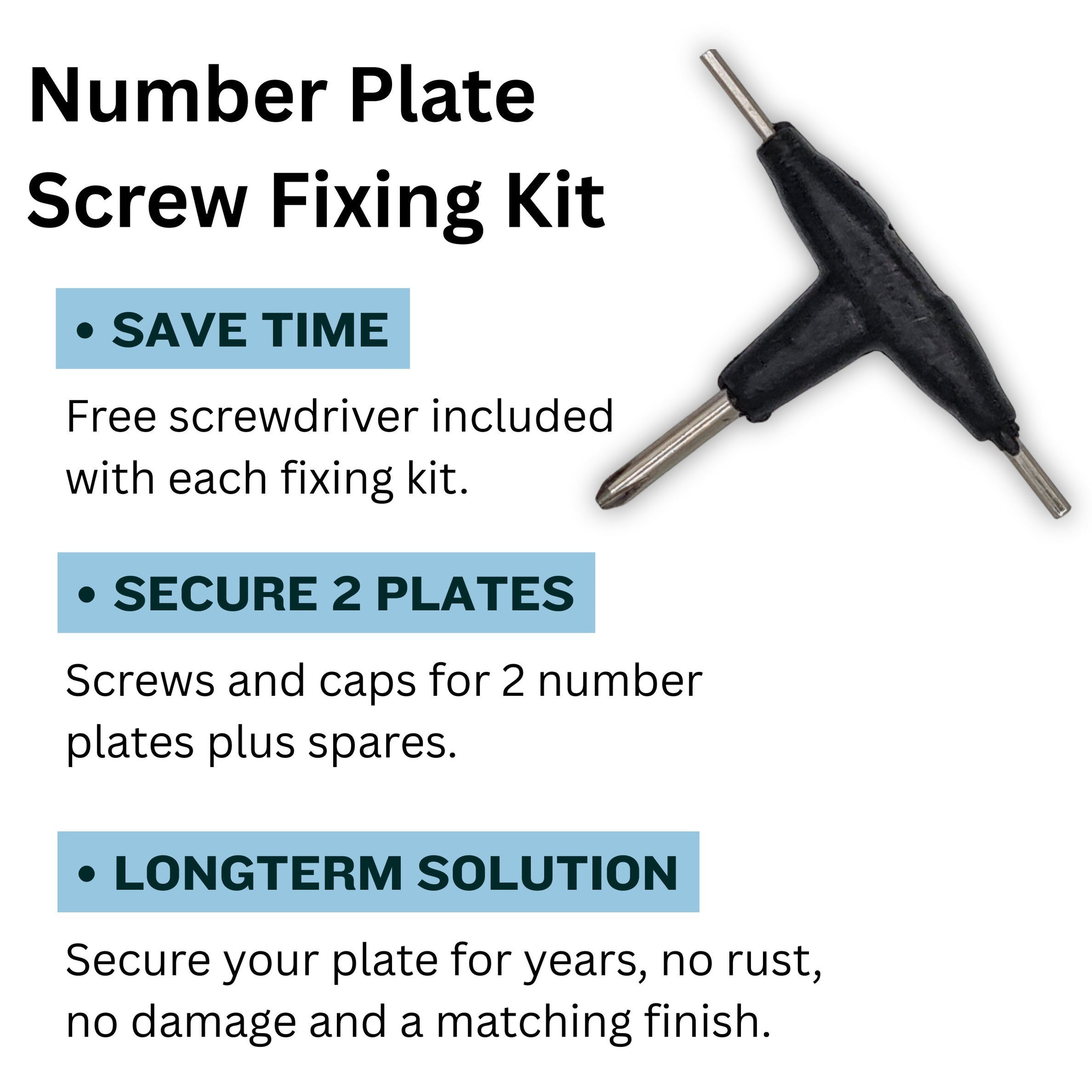 Number Plate Screws & Caps with Mini Screwdriver Kit — Sticky Assets