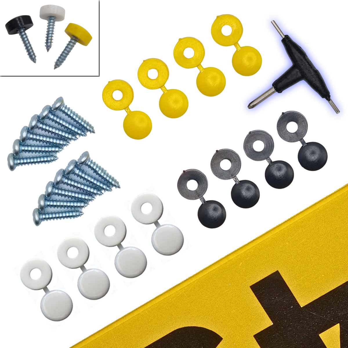 Number Plate Screws & Caps with Mini Screwdriver Kit — Sticky Assets